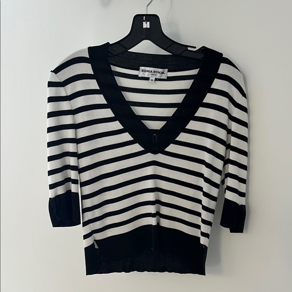 VTG Sonia Rykiel Paris Nautical 3/4 V-neck Sweater size EU38/US 8 - Picture 1 of 3